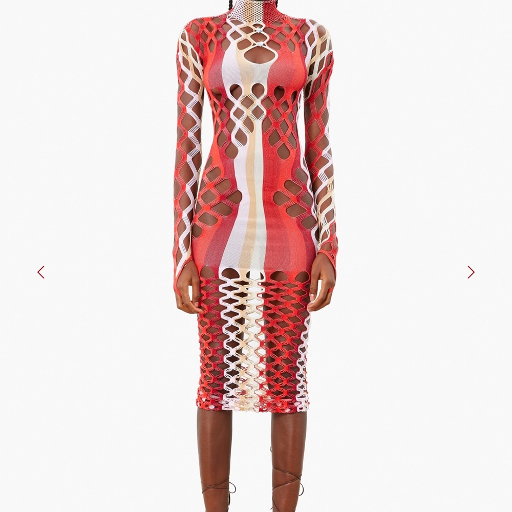 POSTER GIRL Red, White & Pink Long Sleeve Cutout Bodycon Dress